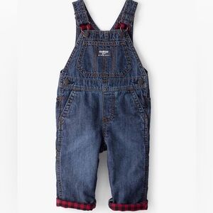 Infant OshKosh Blue Denim Overalls with Red Plaid Trim (3M)